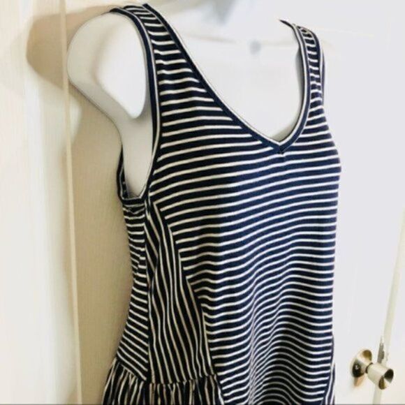 Modcloth Stripe Ruffle Tank Top In Every Direction Knit Navy Blue Cream White S - Picture 8 of 12